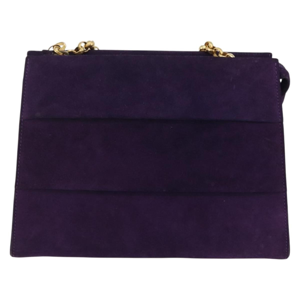 Salvatore Ferragamo Chain Shoulder Bag Suede Purple Gold Auth 207037