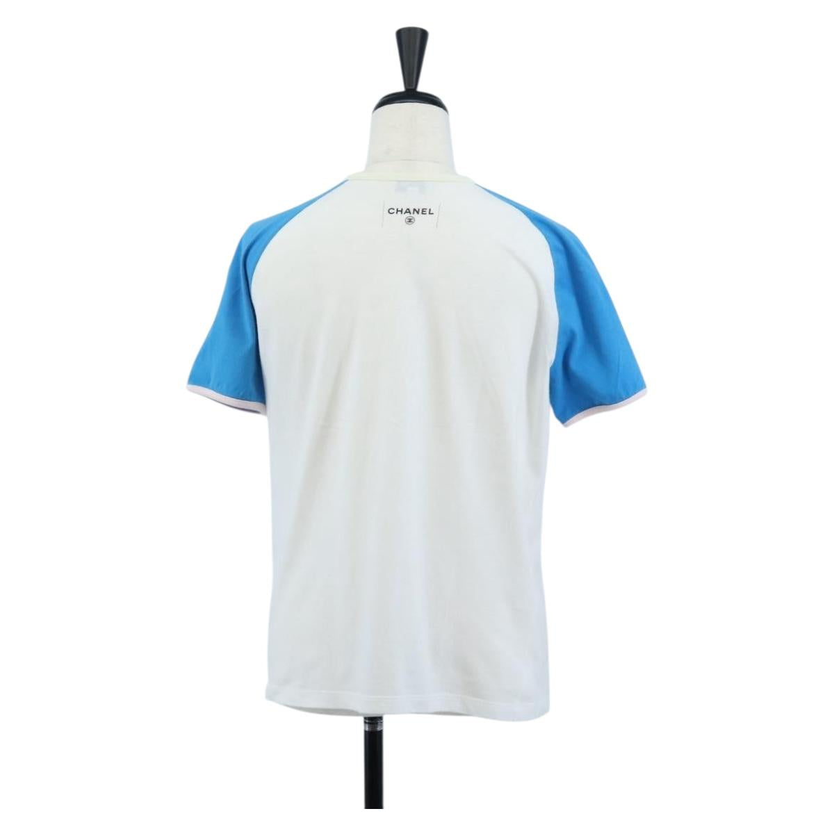 CHANEL Short-sleeved T-shirt Cotton XS Blue CC Auth 207041V
