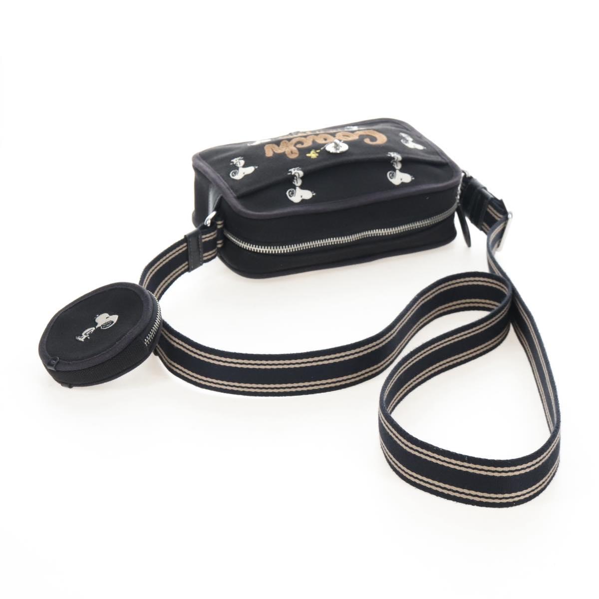 Coach Snoopy Shoulder Bag Canvas Black Silver Auth 207042A