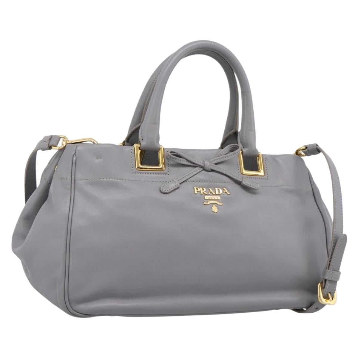 PRADA Hand Bag Leather 2way Gray Gold Auth 207057V
