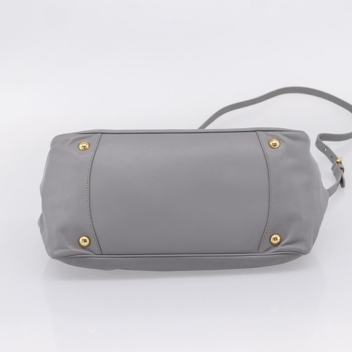 PRADA Hand Bag Leather 2way Gray Gold Auth 207057V