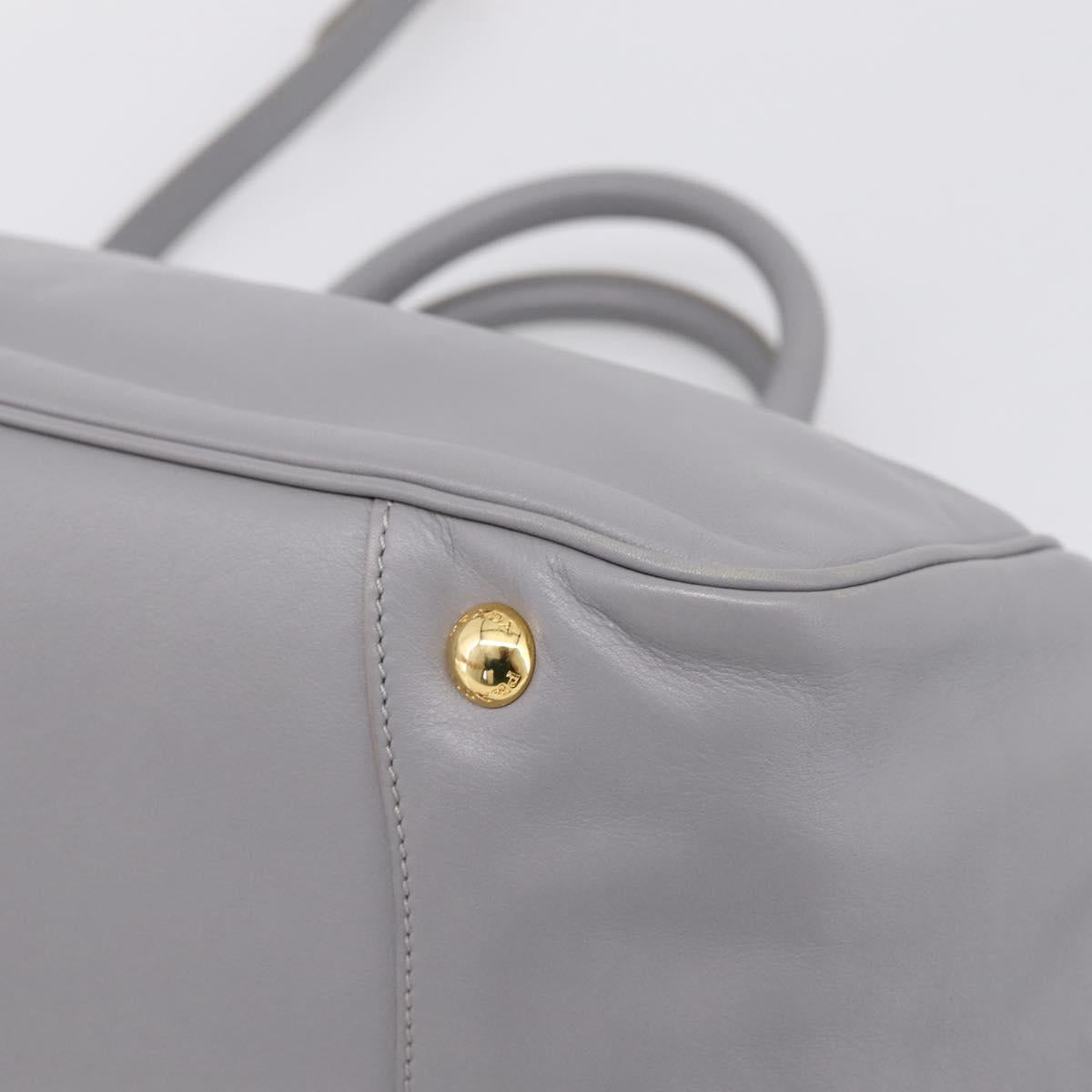 PRADA Hand Bag Leather 2way Gray Gold Auth 207057V
