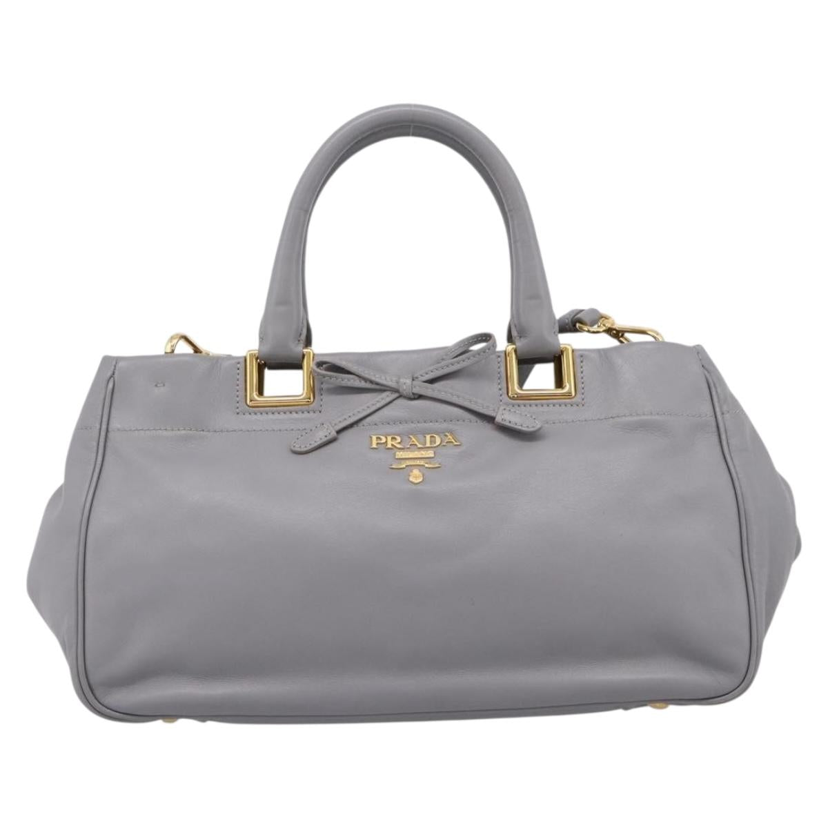 PRADA Hand Bag Leather 2way Gray Gold Auth 207057V