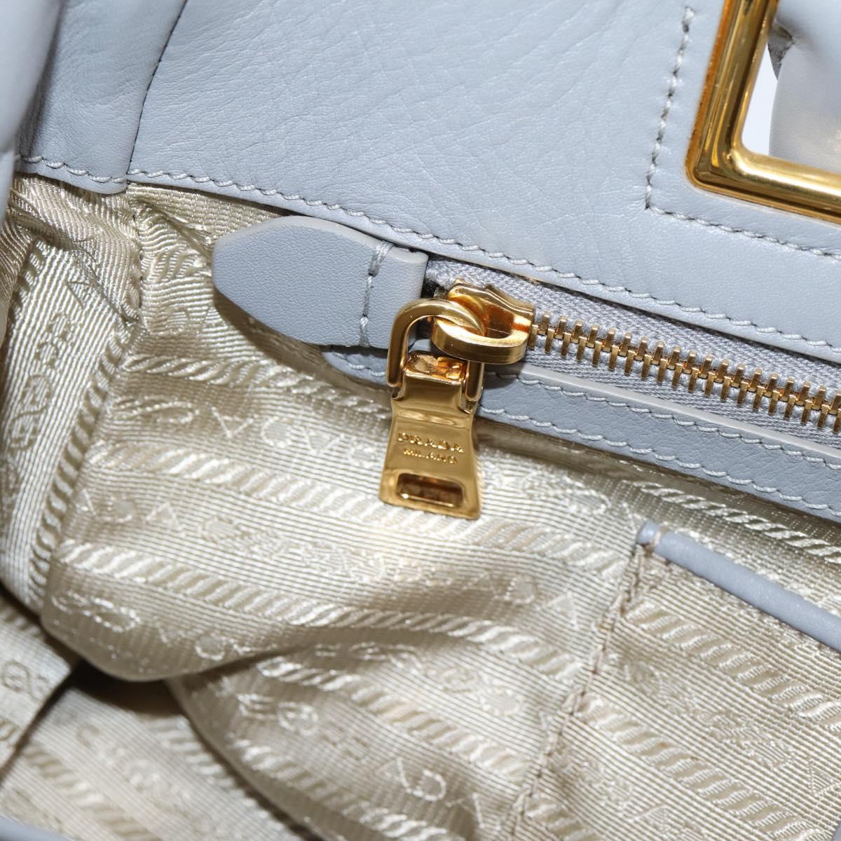 PRADA Hand Bag Leather 2way Gray Gold Auth 207057V