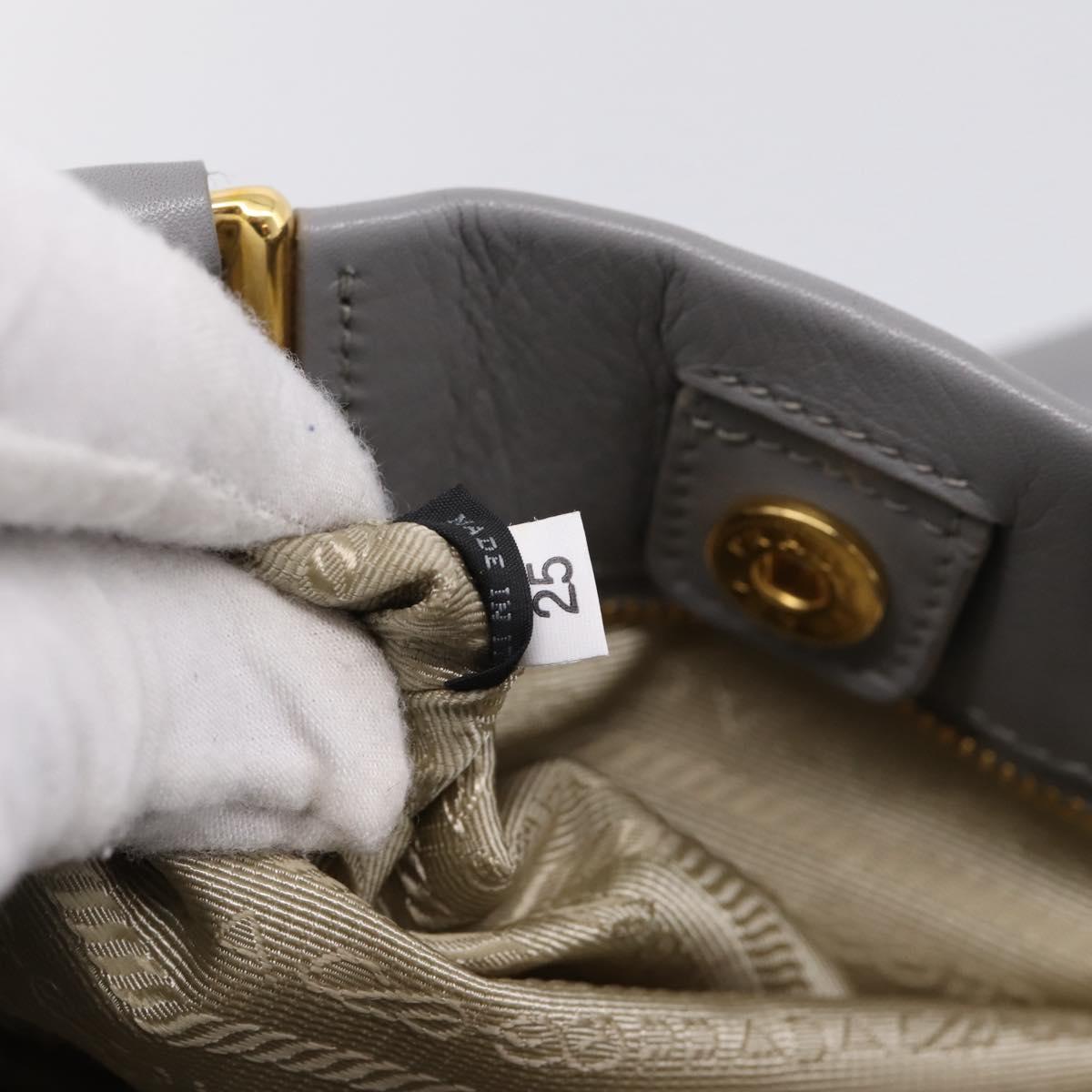 PRADA Hand Bag Leather 2way Gray Gold Auth 207057V