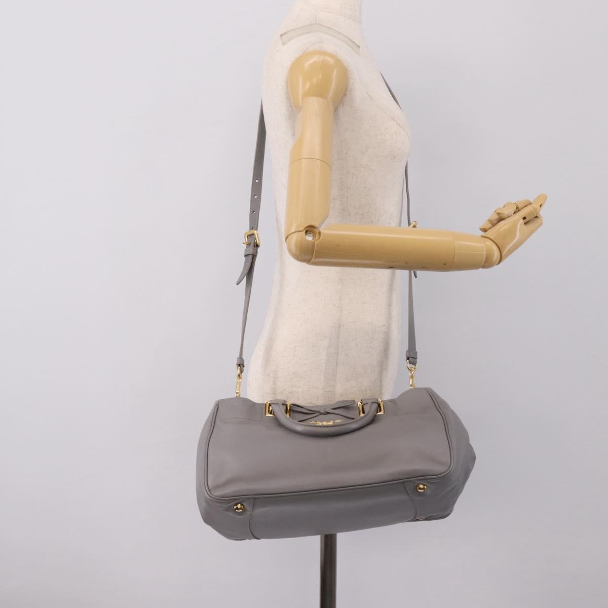 PRADA Hand Bag Leather 2way Gray Gold Auth 207057V