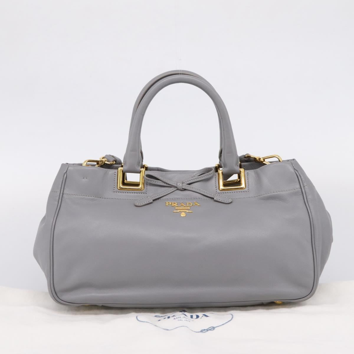 PRADA Hand Bag Leather 2way Gray Gold Auth 207057V