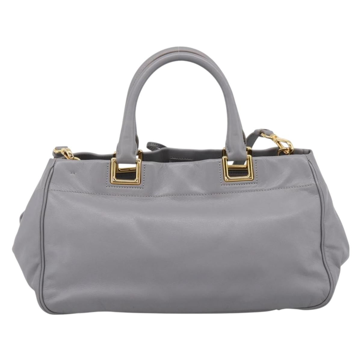 PRADA Hand Bag Leather 2way Gray Gold Auth 207057V