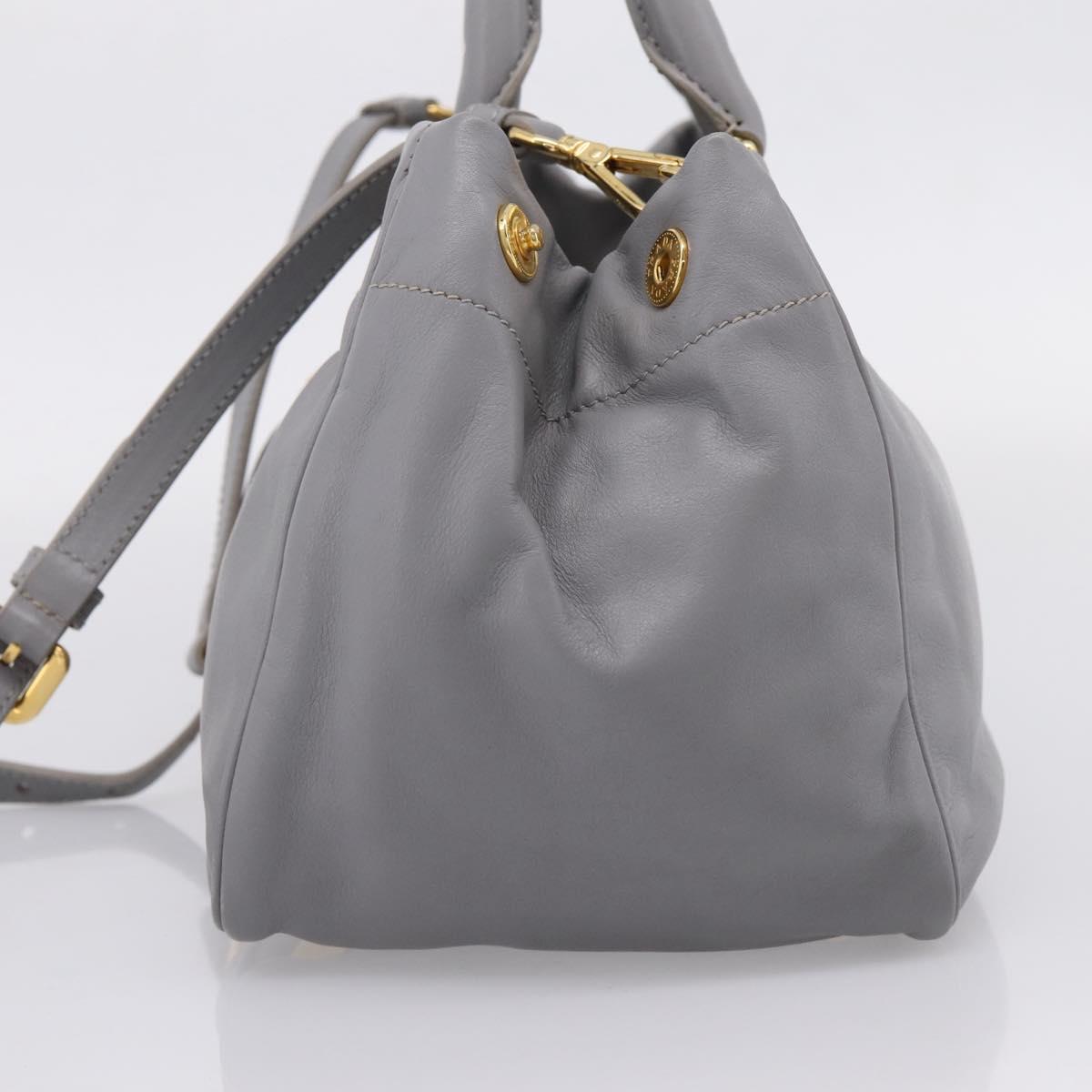 PRADA Hand Bag Leather 2way Gray Gold Auth 207057V
