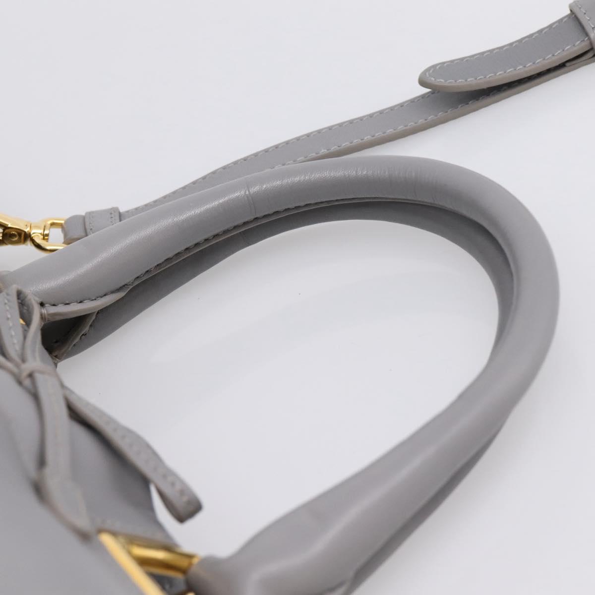 PRADA Hand Bag Leather 2way Gray Gold Auth 207057V