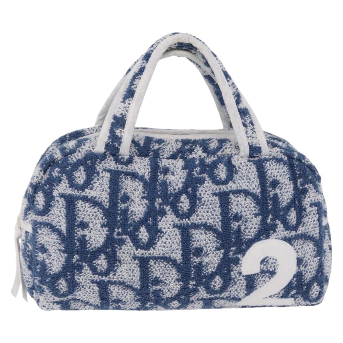Christian Dior Trotter Canvas Hand Bag pile Blue Auth 207064A