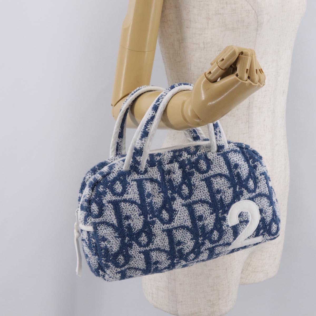 Christian Dior Trotter Canvas Hand Bag pile Blue Auth 207064A