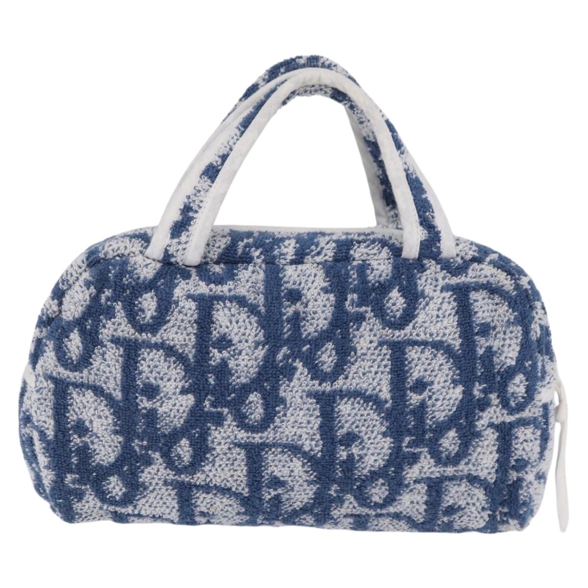 Christian Dior Trotter Canvas Hand Bag pile Blue Auth 207064A