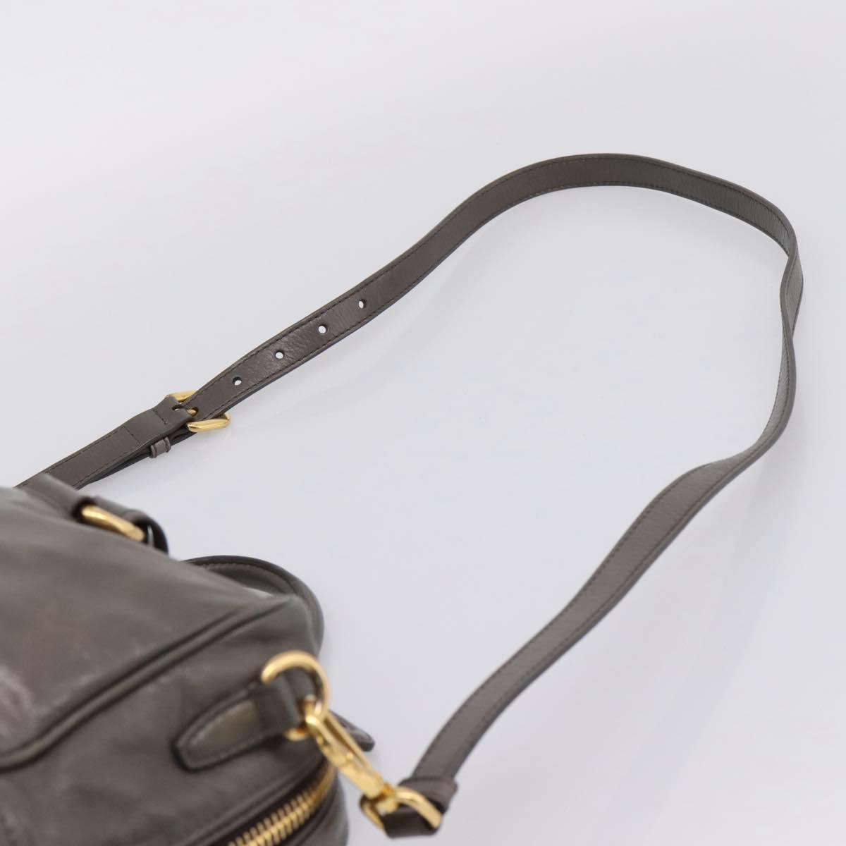 PRADA Hand Bag Leather 2way Gray Gold Auth 207067A