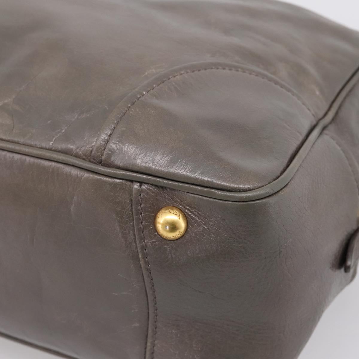 PRADA Hand Bag Leather 2way Gray Gold Auth 207067A