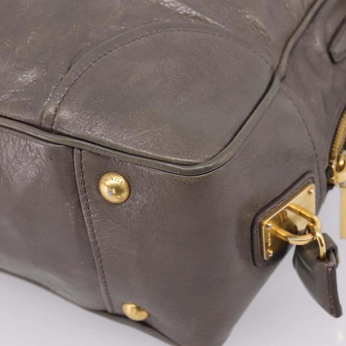 PRADA Hand Bag Leather 2way Gray Gold Auth 207067A