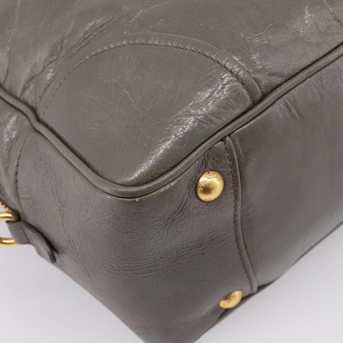 PRADA Hand Bag Leather 2way Gray Gold Auth 207067A