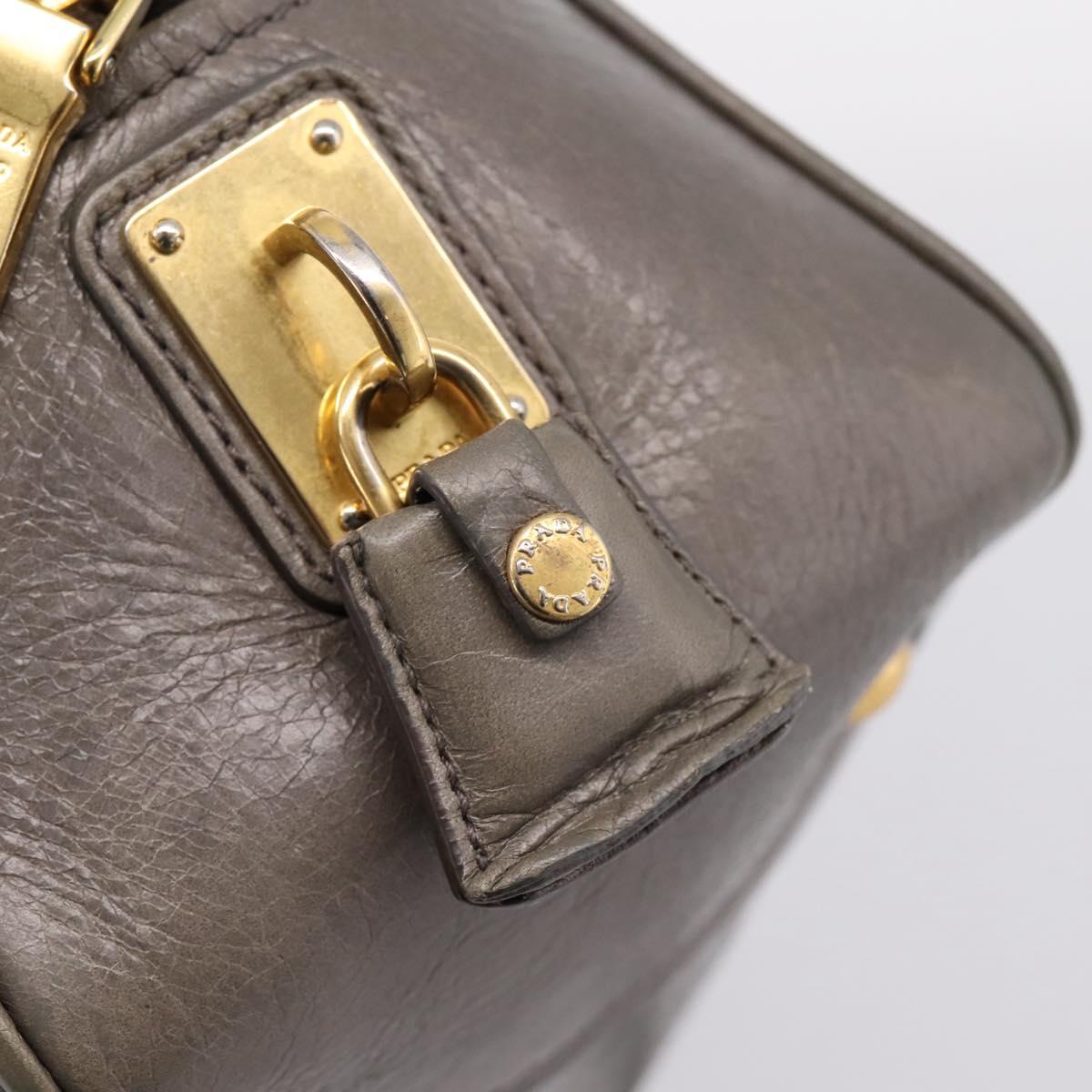 PRADA Hand Bag Leather 2way Gray Gold Auth 207067A