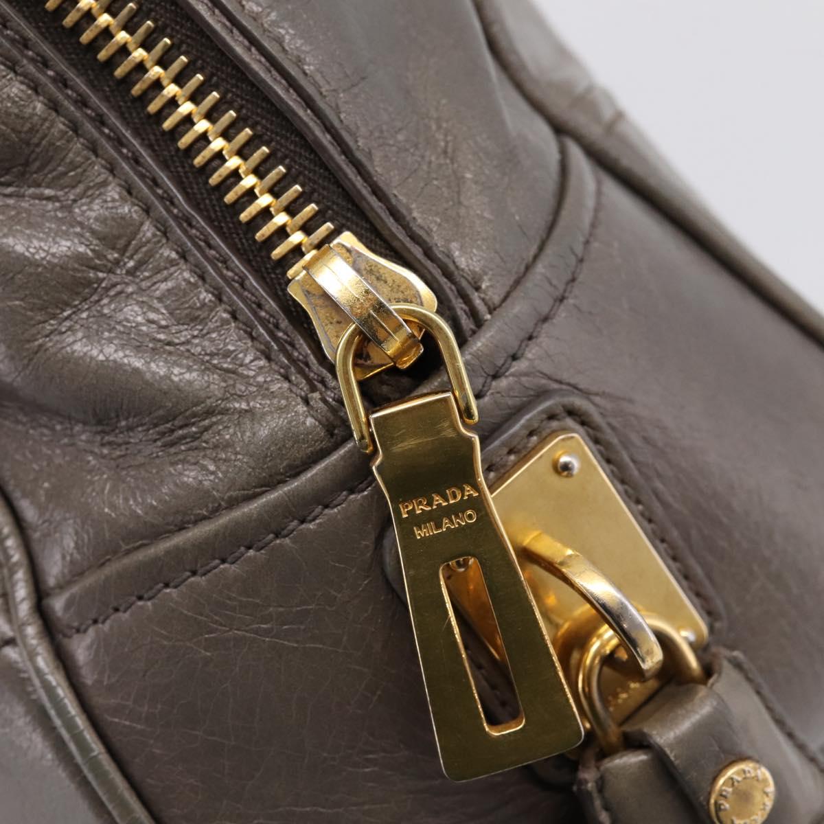 PRADA Hand Bag Leather 2way Gray Gold Auth 207067A
