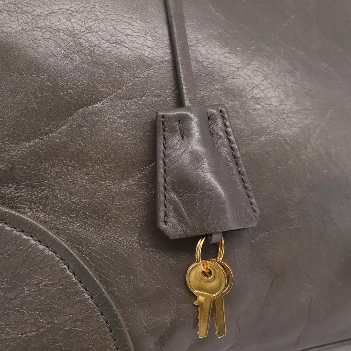 PRADA Hand Bag Leather 2way Gray Gold Auth 207067A