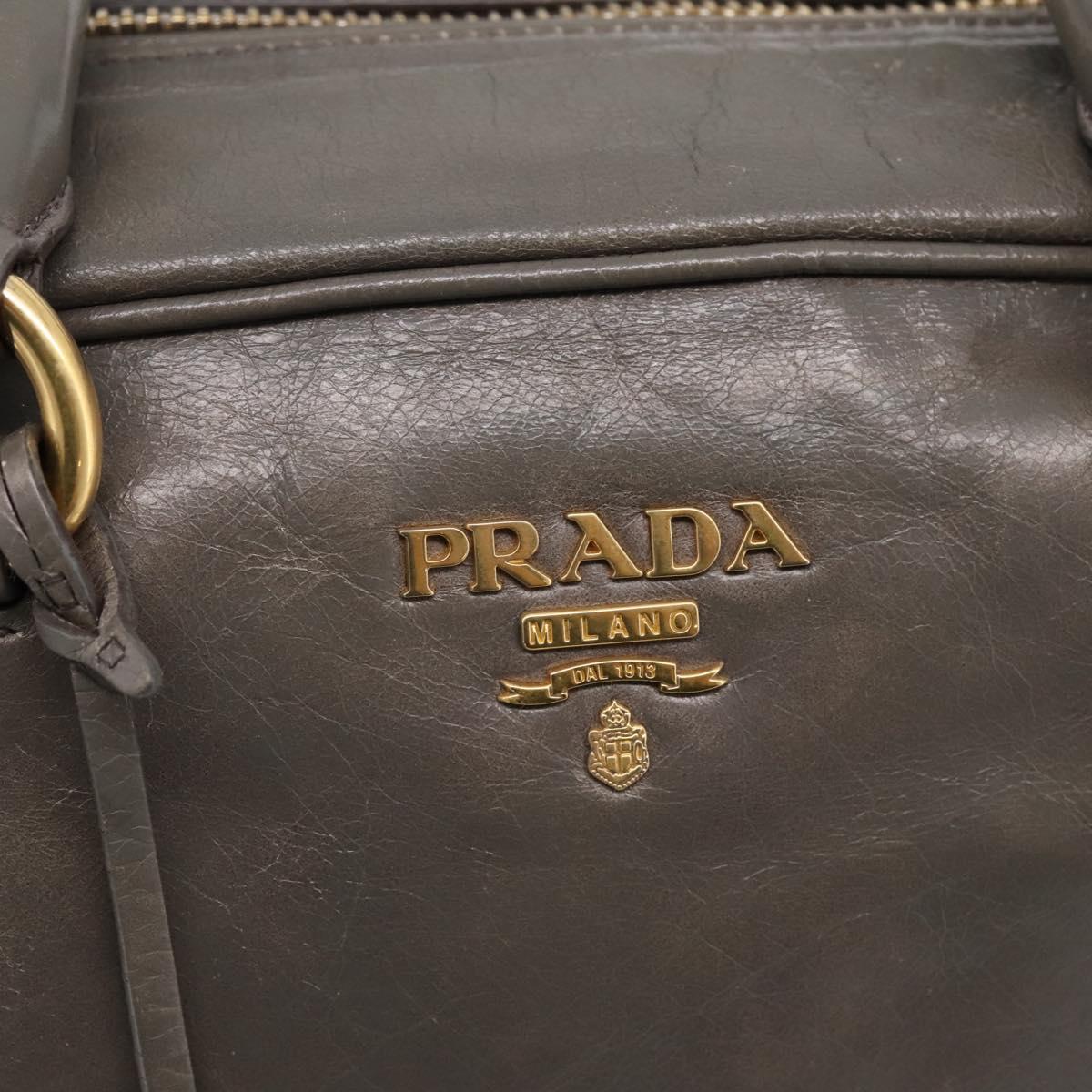 PRADA Hand Bag Leather 2way Gray Gold Auth 207067A