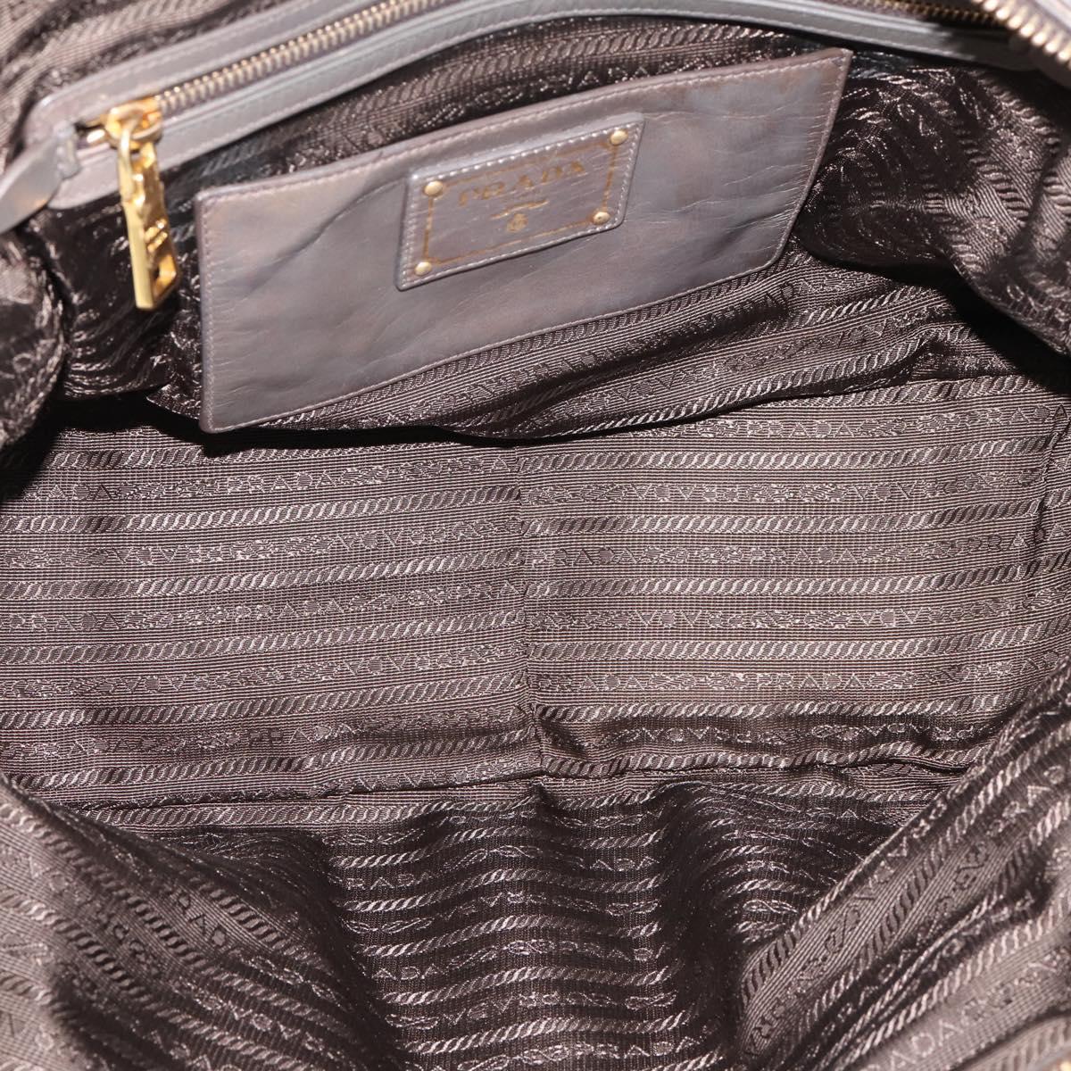 PRADA Hand Bag Leather 2way Gray Gold Auth 207067A