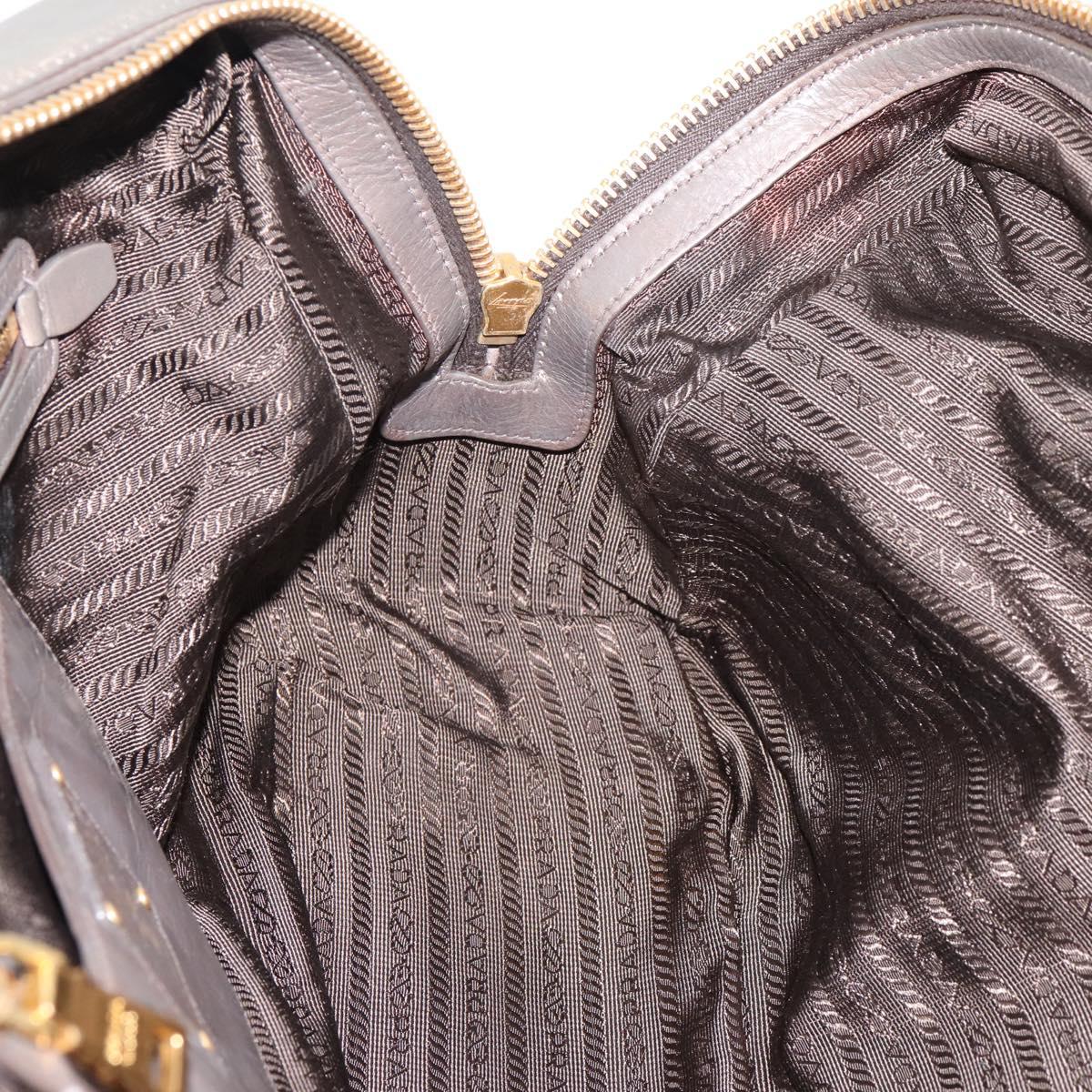 PRADA Hand Bag Leather 2way Gray Gold Auth 207067A