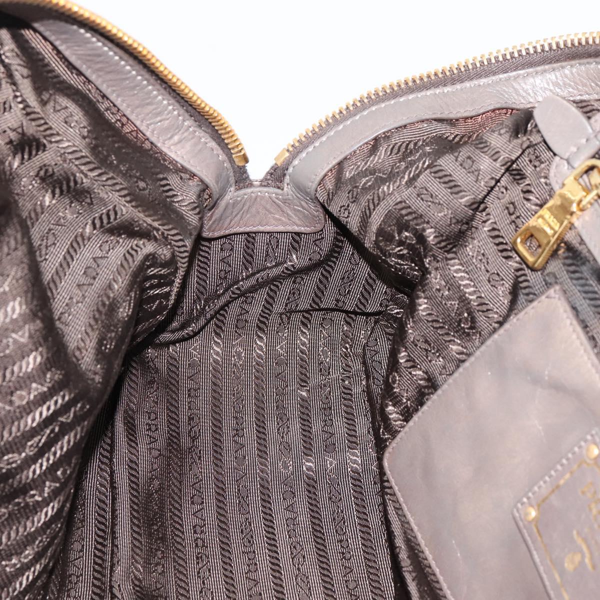 PRADA Hand Bag Leather 2way Gray Gold Auth 207067A