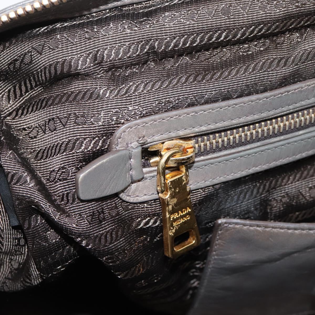 PRADA Hand Bag Leather 2way Gray Gold Auth 207067A