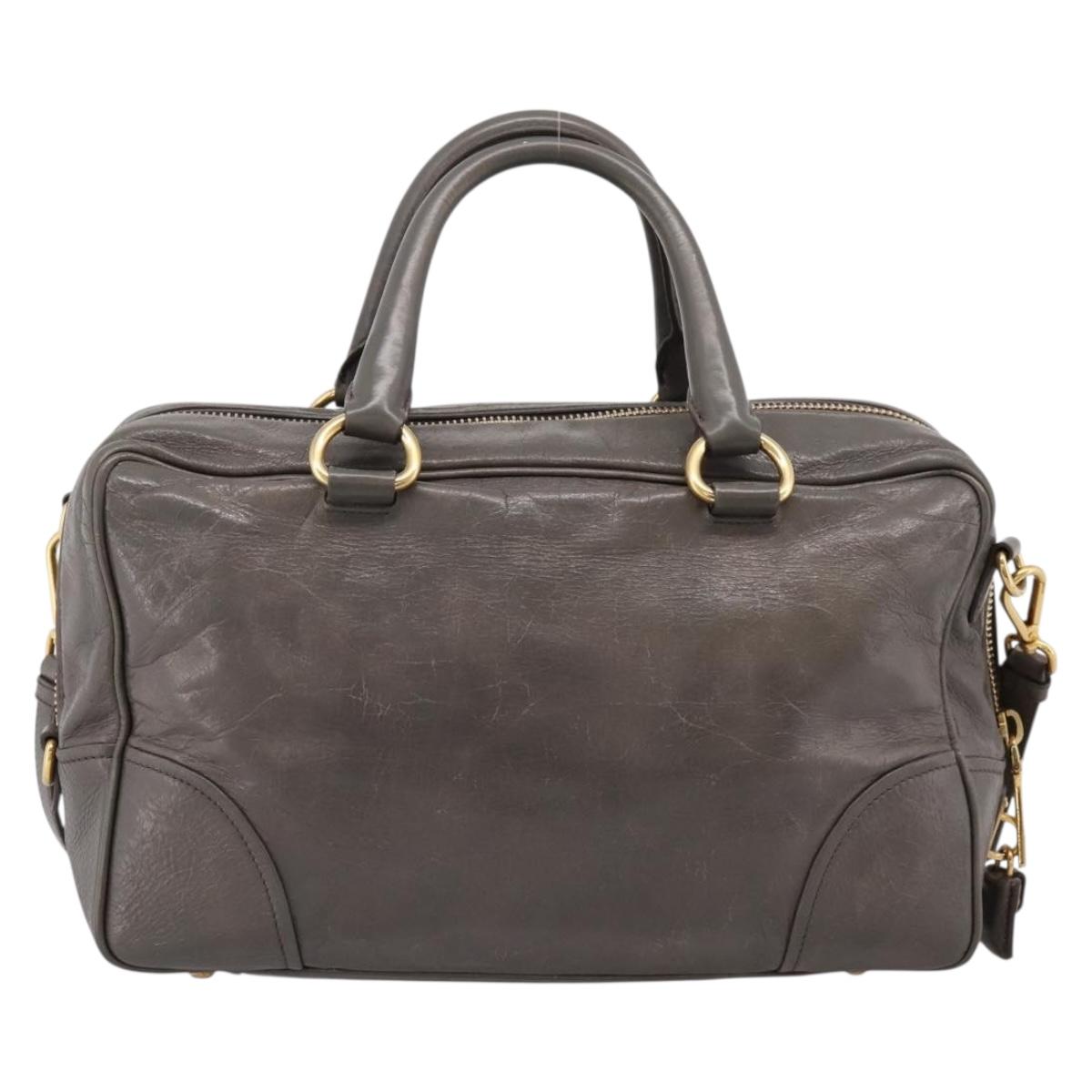 PRADA Hand Bag Leather 2way Gray Gold Auth 207067A