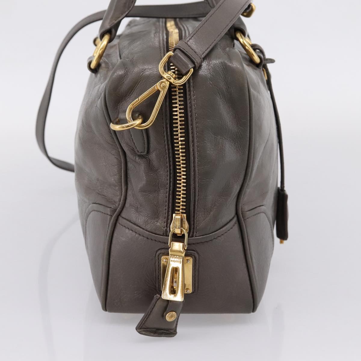 PRADA Hand Bag Leather 2way Gray Gold Auth 207067A