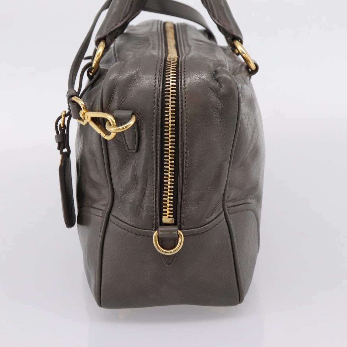 PRADA Hand Bag Leather 2way Gray Gold Auth 207067A