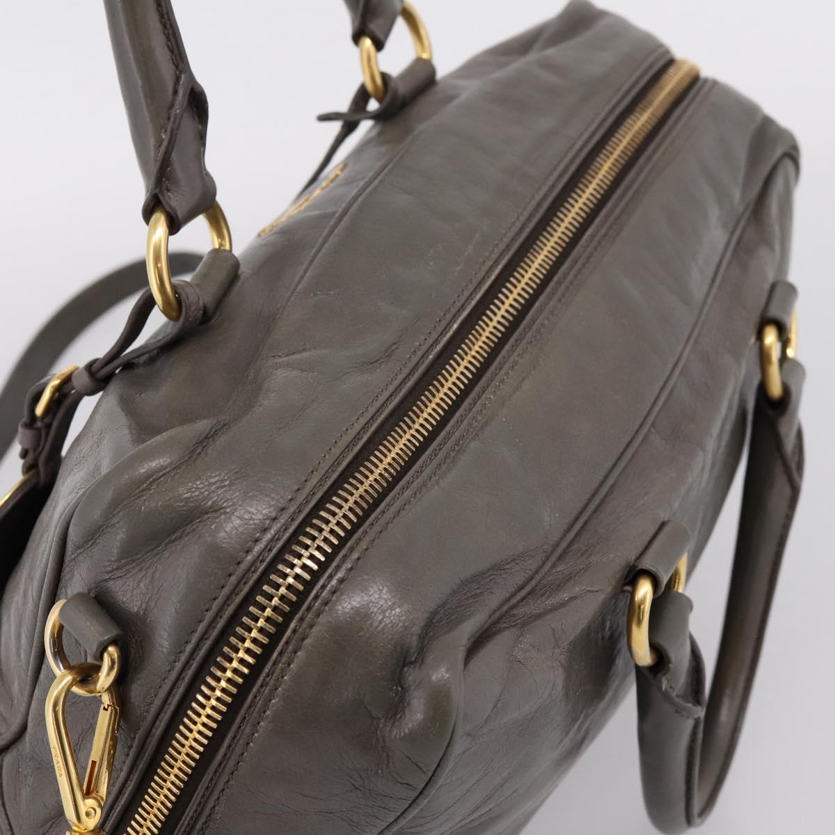 PRADA Hand Bag Leather 2way Gray Gold Auth 207067A