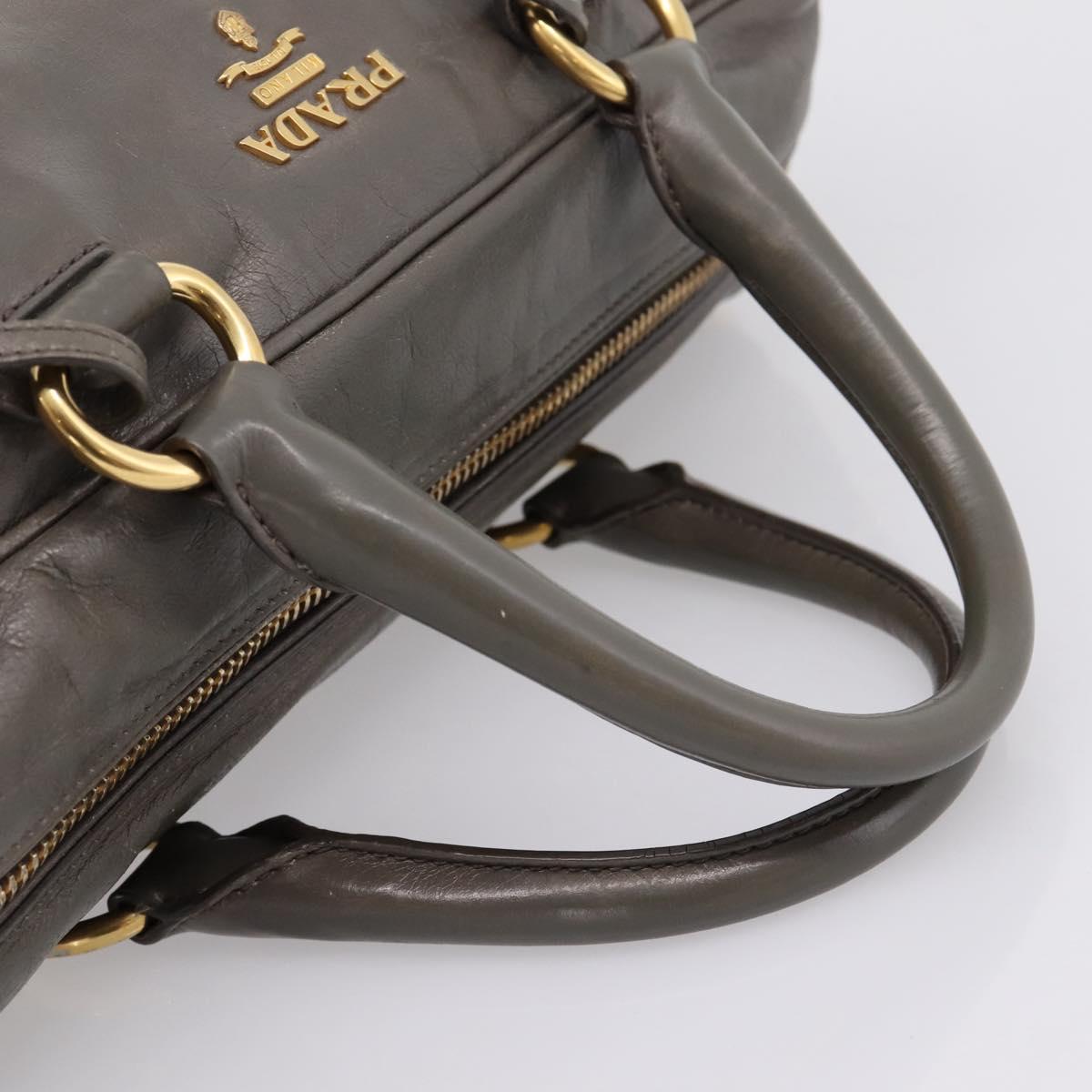 PRADA Hand Bag Leather 2way Gray Gold Auth 207067A