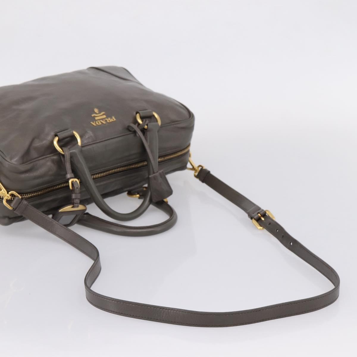 PRADA Hand Bag Leather 2way Gray Gold Auth 207067A