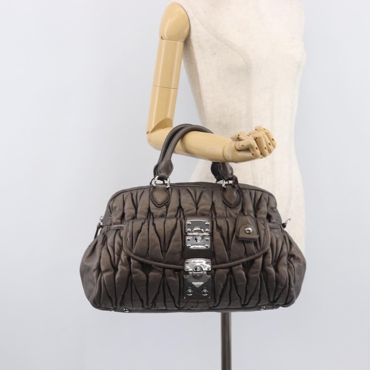 Miu Miu Matelasse Hand Bag Leather Gray Silver Auth 207068A