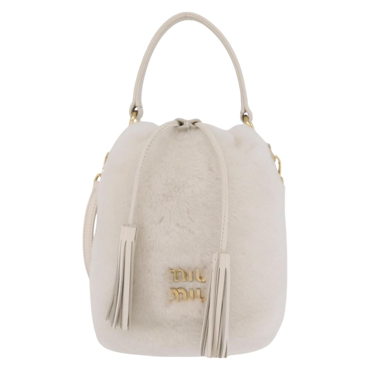 Miu Miu Shoulder Bag Fur 2way White Gold Auth 207074M