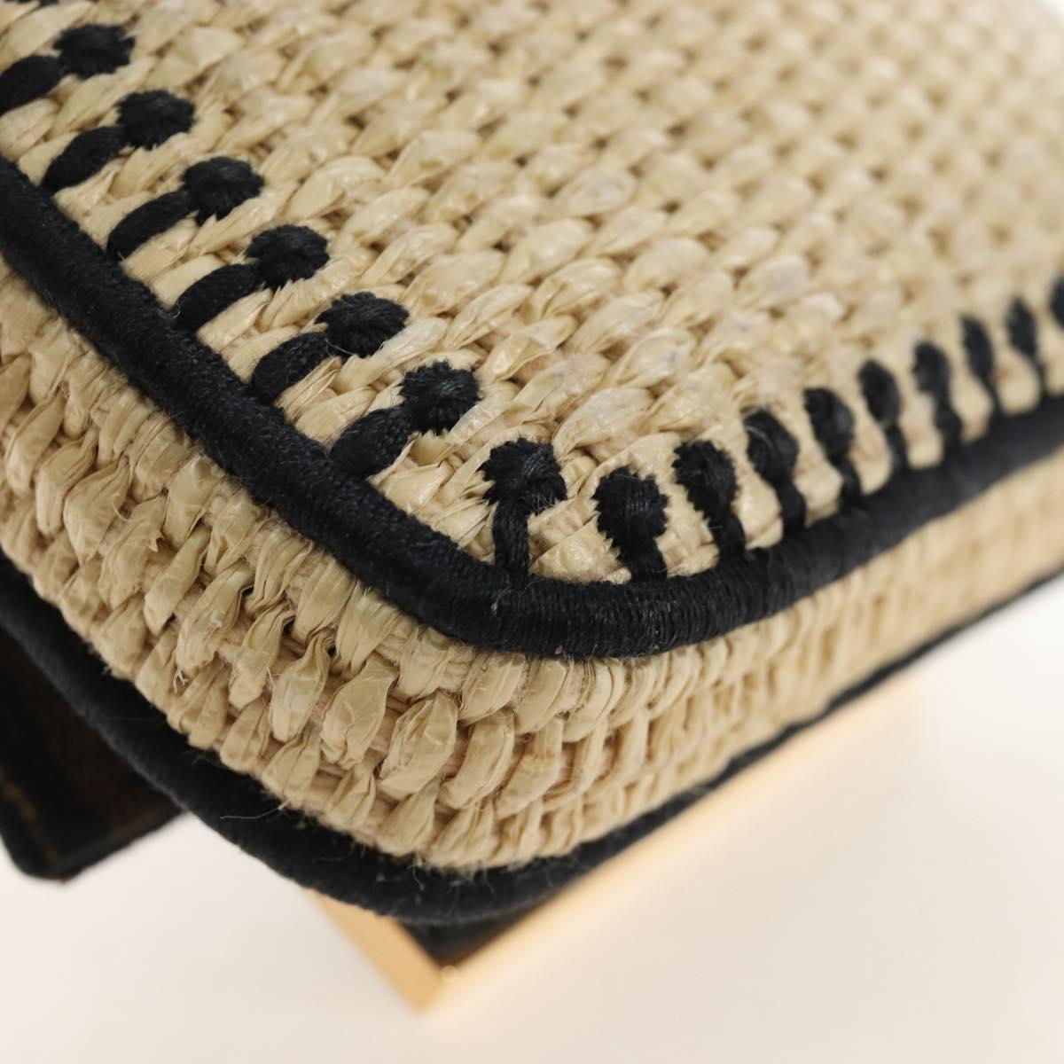 FENDI Nano Bucket Charm Hand Pouch Charm Raffia 2way Beige Gold Auth 207075M