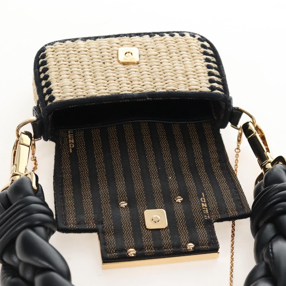 FENDI Nano Bucket Charm Hand Pouch Charm Raffia 2way Beige Gold Auth 207075M