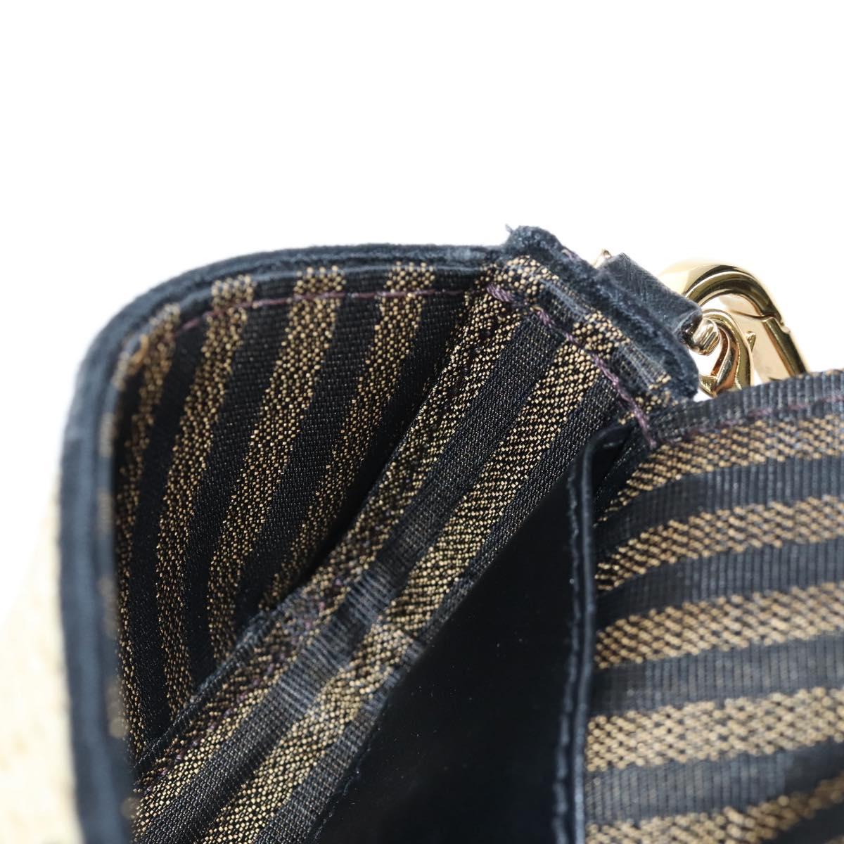 FENDI Nano Bucket Charm Hand Pouch Charm Raffia 2way Beige Gold Auth 207075M