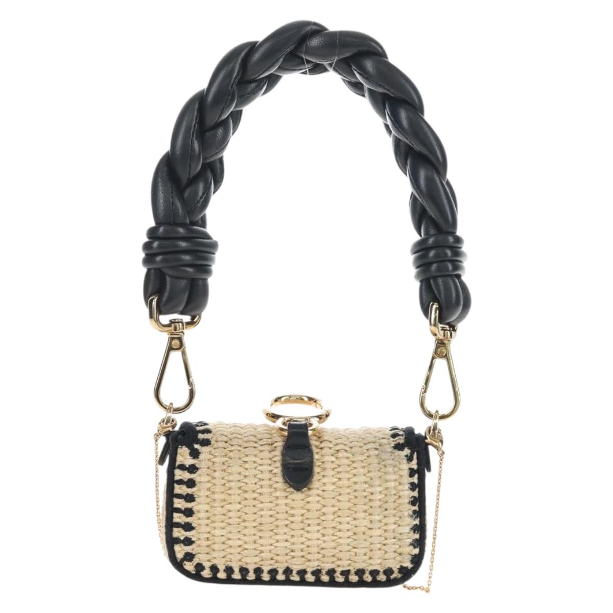 FENDI Nano Bucket Charm Hand Pouch Charm Raffia 2way Beige Gold Auth 207075M