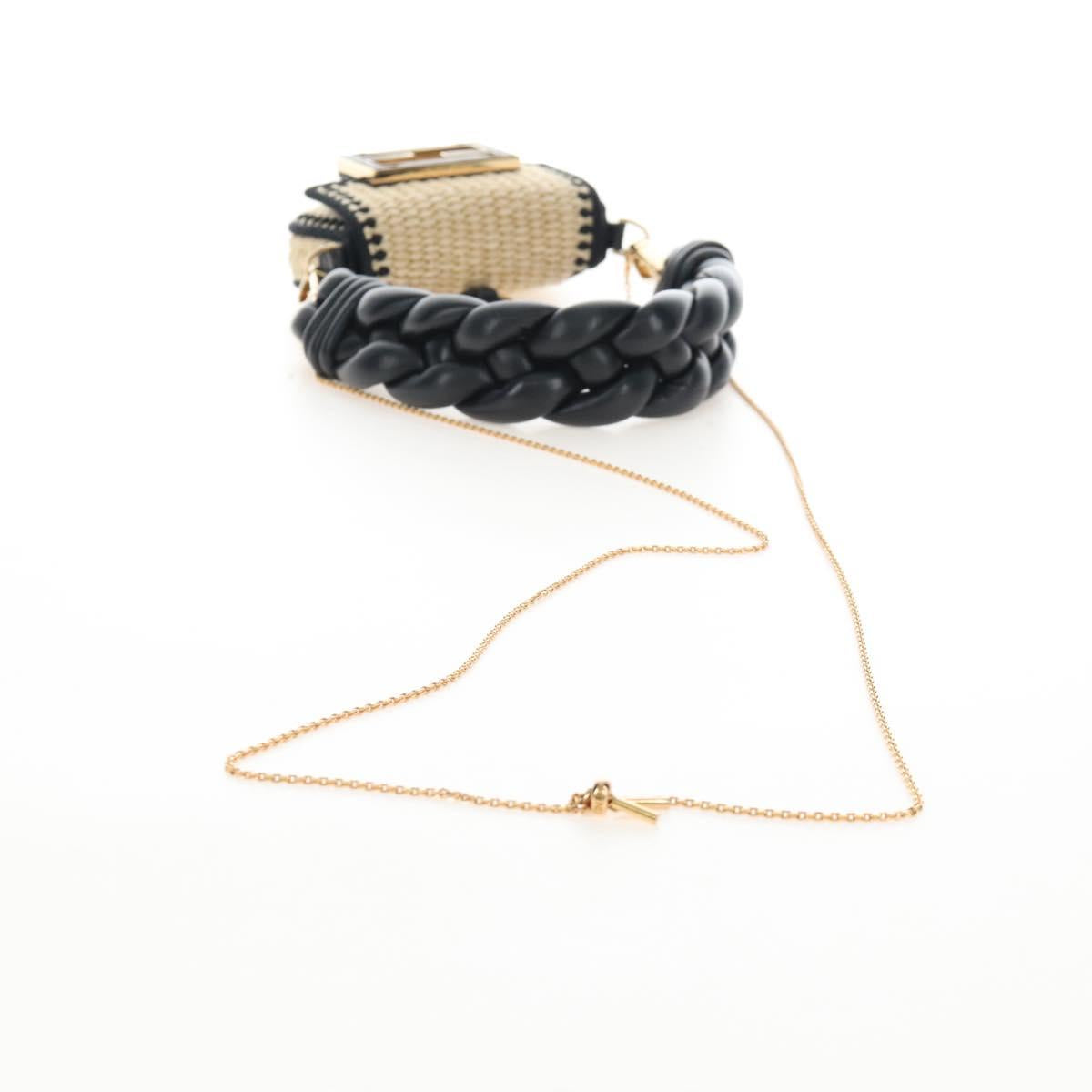FENDI Nano Bucket Charm Hand Pouch Charm Raffia 2way Beige Gold Auth 207075M