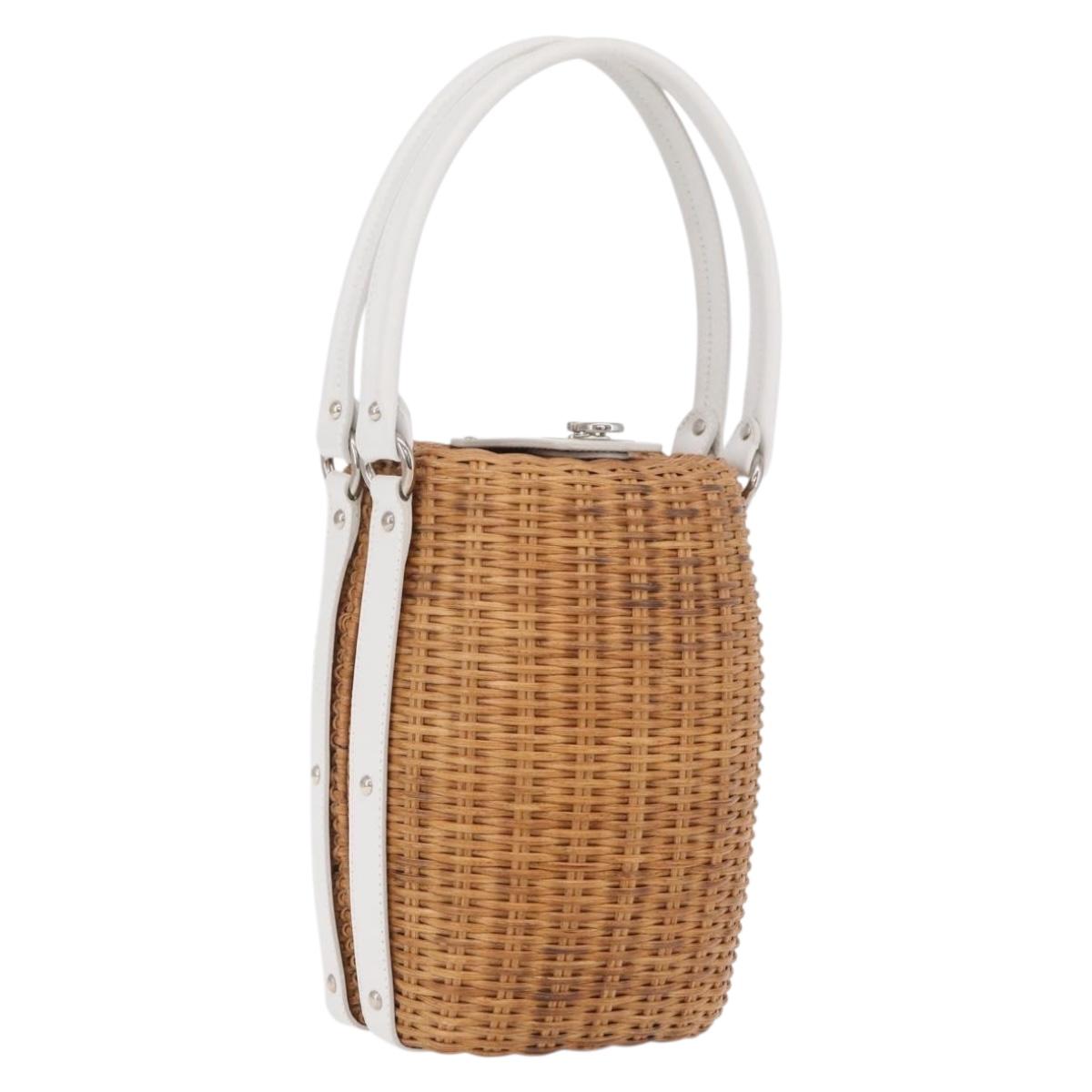 Salvatore Ferragamo Gancini Hand Bag Rattan Beige Silver Auth 207076M