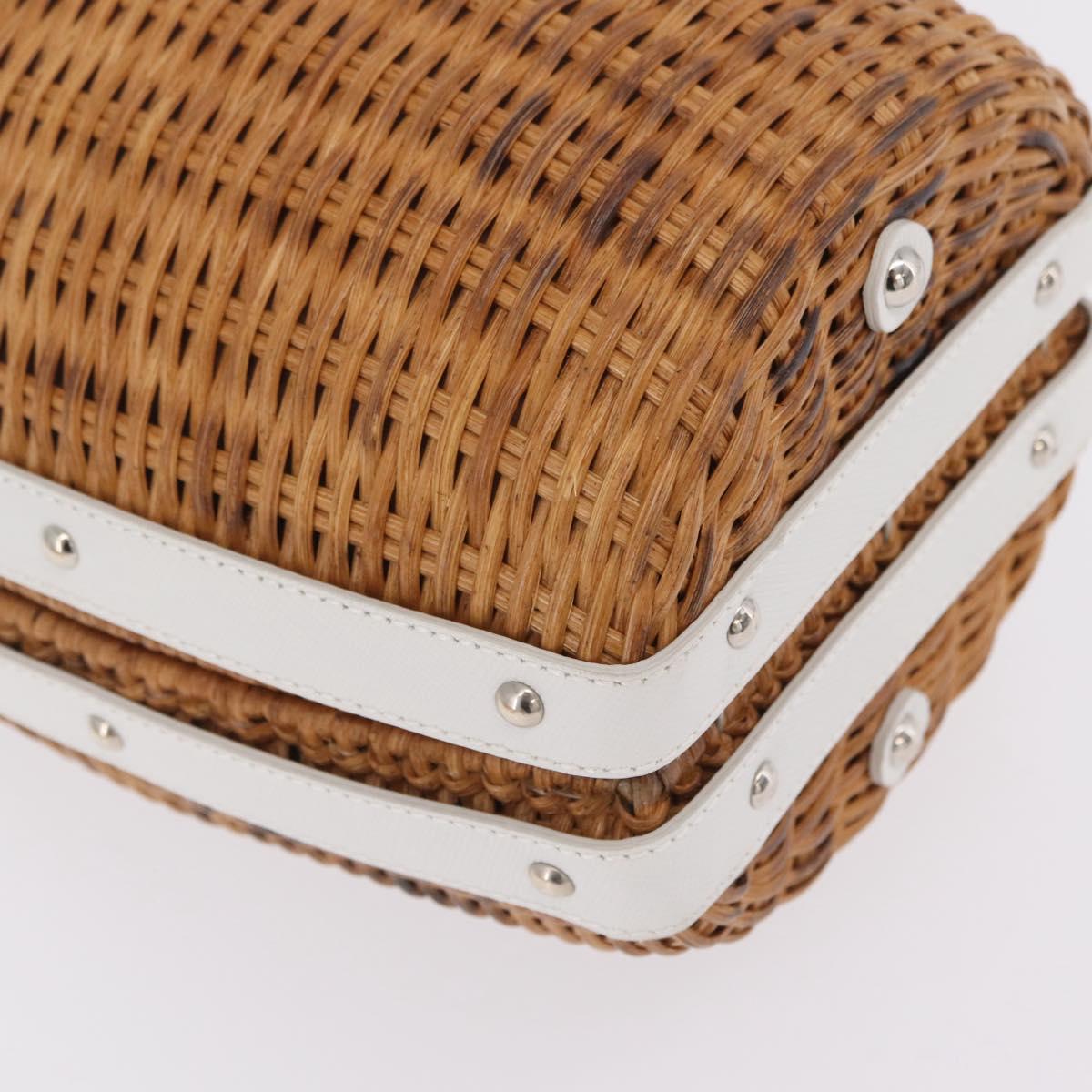 Salvatore Ferragamo Gancini Hand Bag Rattan Beige Silver Auth 207076M