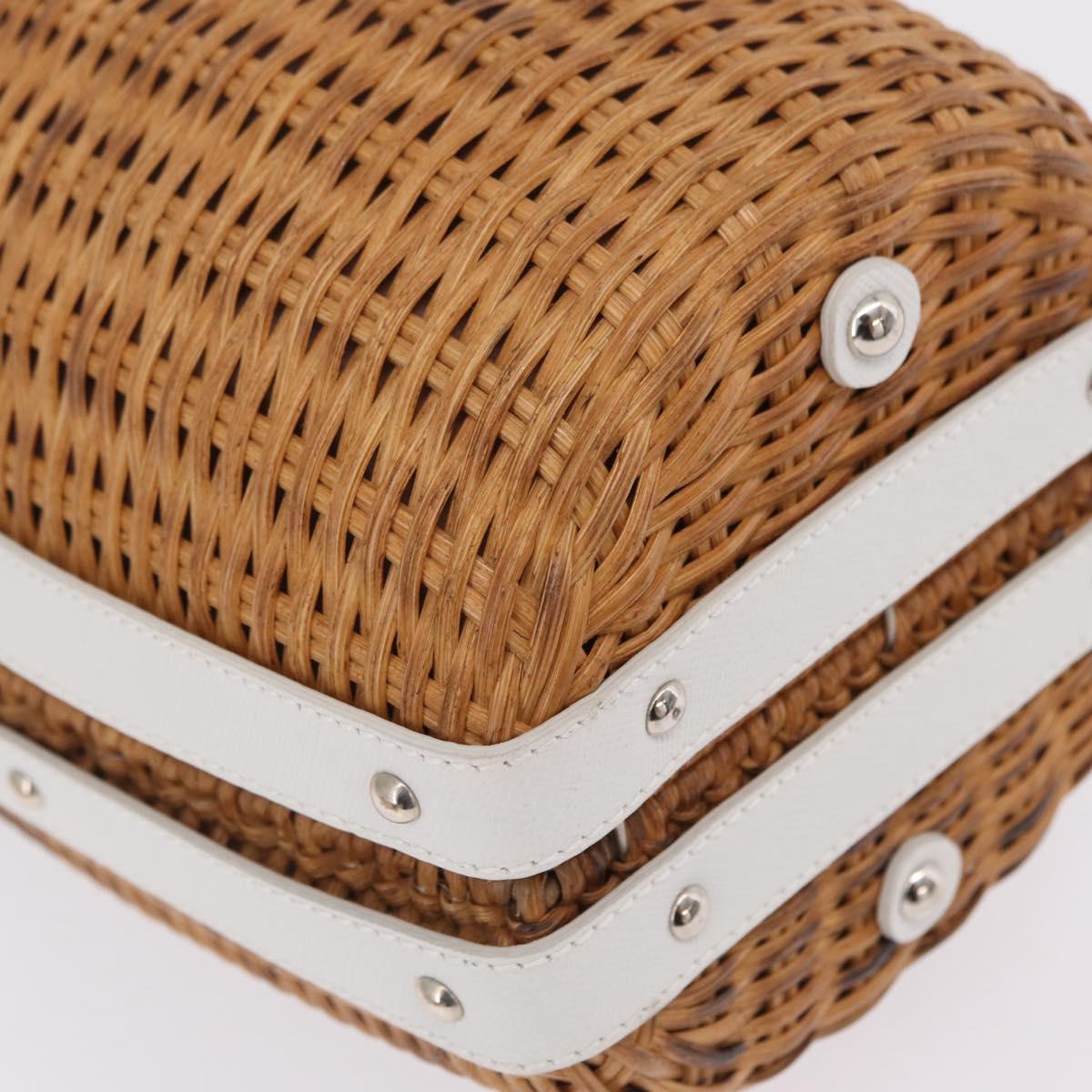 Salvatore Ferragamo Gancini Hand Bag Rattan Beige Silver Auth 207076M