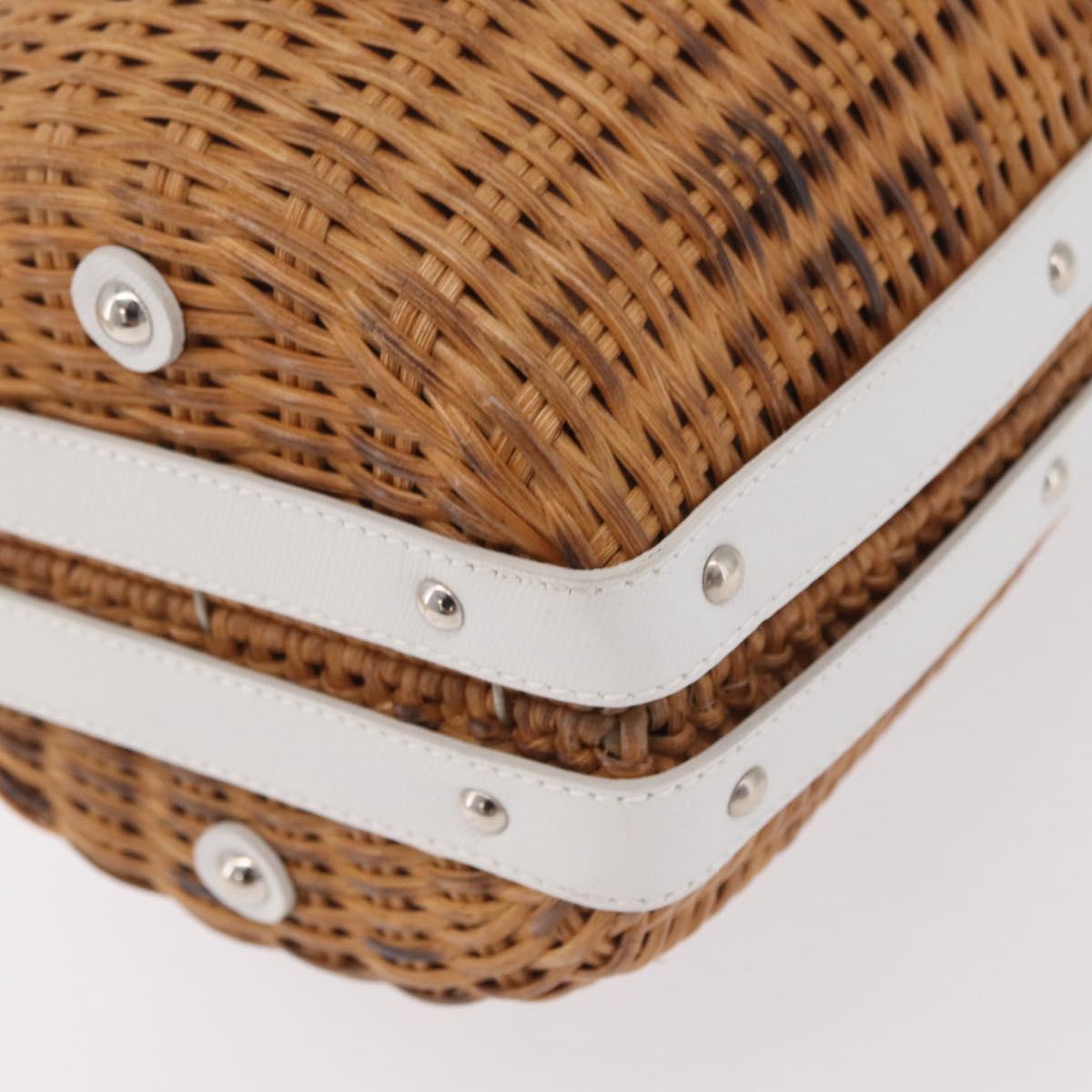 Salvatore Ferragamo Gancini Hand Bag Rattan Beige Silver Auth 207076M