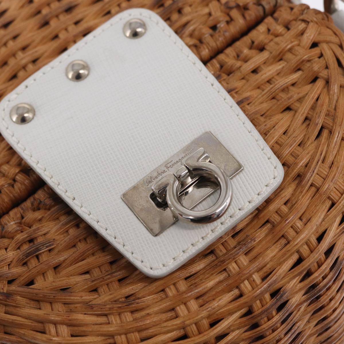 Salvatore Ferragamo Gancini Hand Bag Rattan Beige Silver Auth 207076M