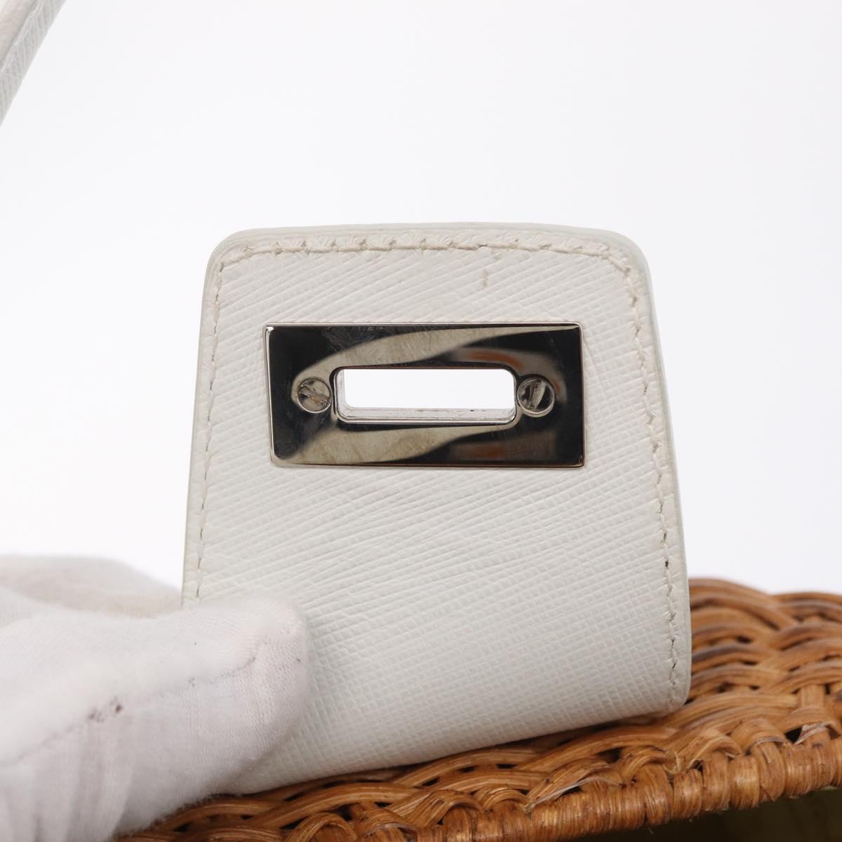 Salvatore Ferragamo Gancini Hand Bag Rattan Beige Silver Auth 207076M