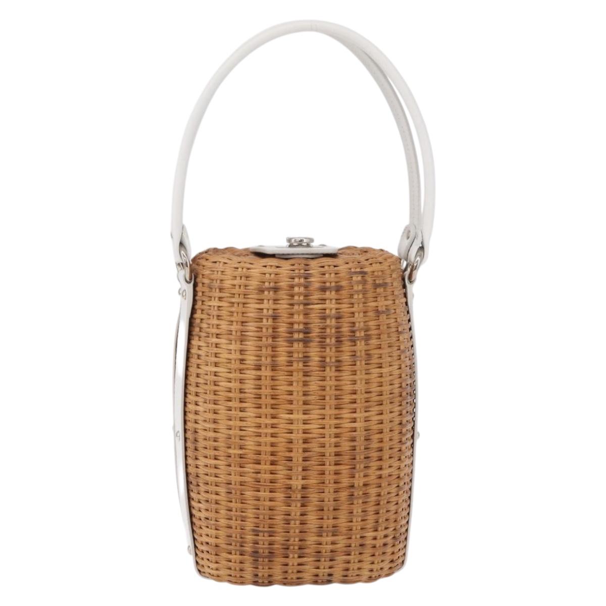 Salvatore Ferragamo Gancini Hand Bag Rattan Beige Silver Auth 207076M