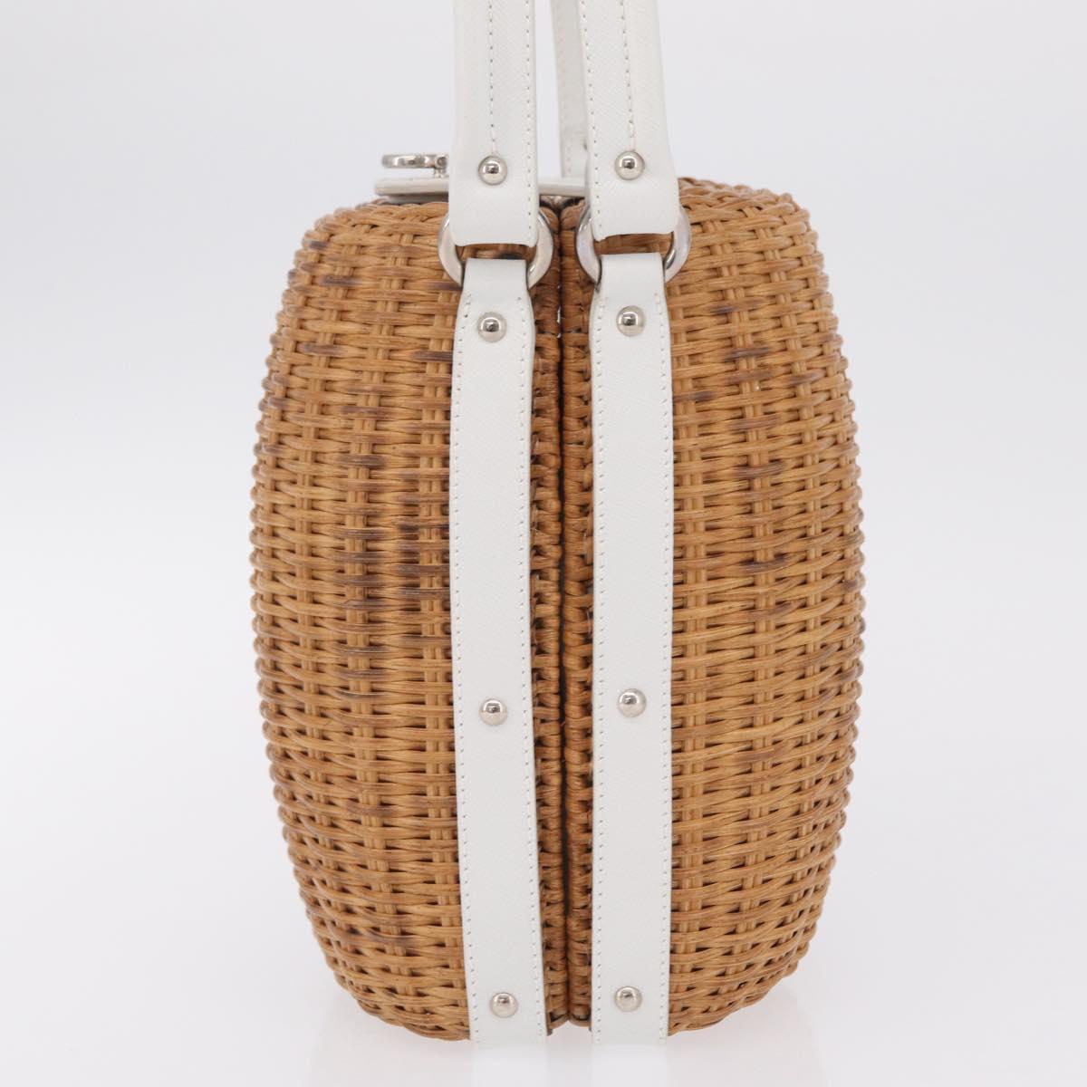 Salvatore Ferragamo Gancini Hand Bag Rattan Beige Silver Auth 207076M